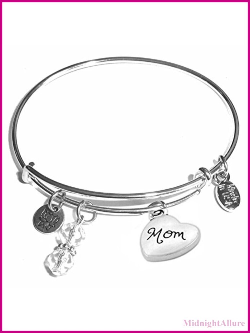 Stainless Steel Expandable Wire Bangle Mom Charm Bracelet Gift